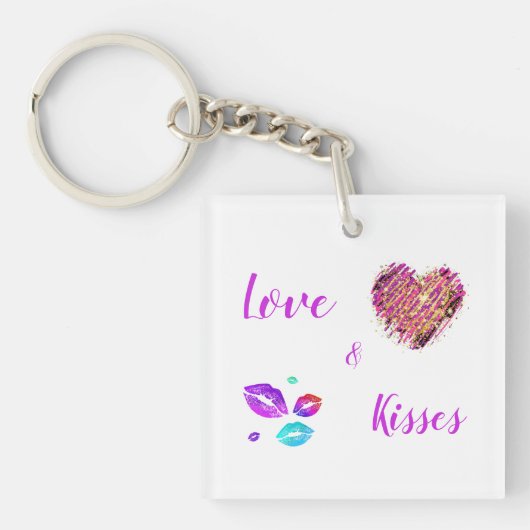 Kleurrijke Lips met liefde en kussen Sleutelhanger (voorkant)