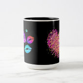 Kleurrijke Lips met liefde en kussen Tweekleurige Koffiemok (Center)