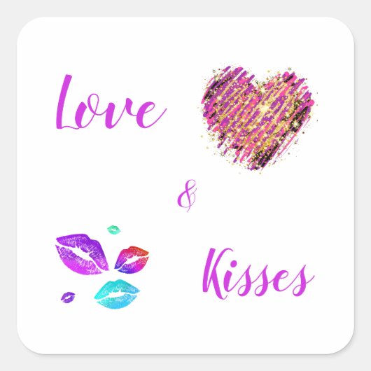 Kleurrijke Lips met liefde en kussen Vierkante Sticker (Voorkant)