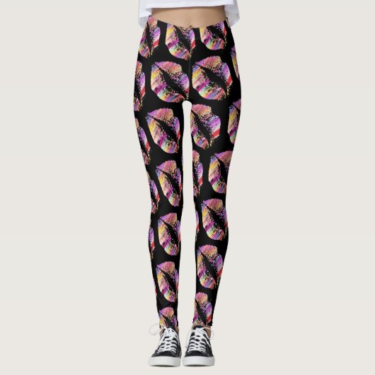 Kleurrijke Lips Modern Black Leggings (Voorkant)