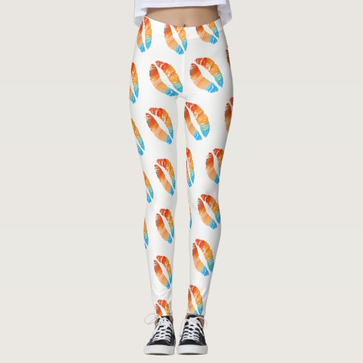 Kleurrijke Lips Modern White #5 Leggings (Voorkant)