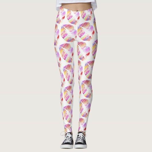 Kleurrijke Lips Modern White Leggings (Voorkant)
