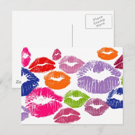 Kleurrijke lipstick Kisses Lip Color Briefkaart (Voorkant / Achterkant)