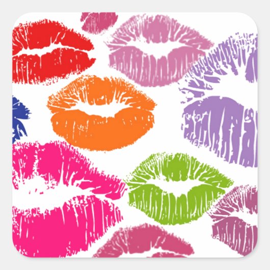 Kleurrijke lipstick Kisses Lip Color Vierkante Sticker (Voorkant)