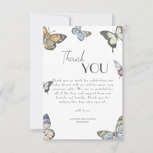Kleurrijke Little Butterfly Baby shower Bedankkaart (Voorkant)