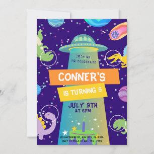 Kleurrijke Little Dino Space Verjaardag Kaart