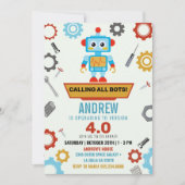 Kleurrijke Little Robot Party Theme Verjaardag Kaart (Voorkant)