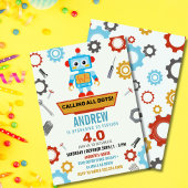 Kleurrijke Little Robot Party Theme Verjaardag Kaart