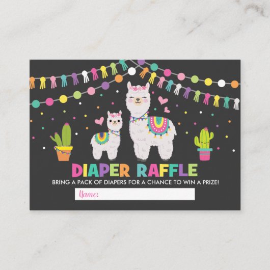 Kleurrijke Llama Baby shower Fiesta Luier Raffle Informatiekaartje (Voorkant)