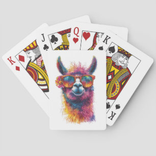 Kleurrijke Llama Kop Illustratie – Kleurig, Uniek Pokerkaarten