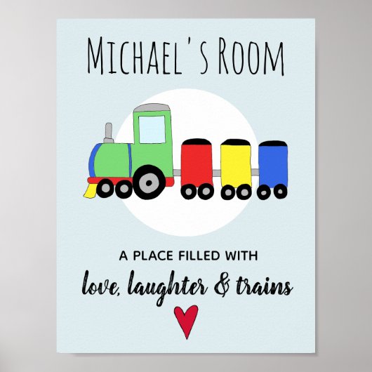 Kleurrijke locomotief trein naam jongetje kinderka poster (Voorkant)