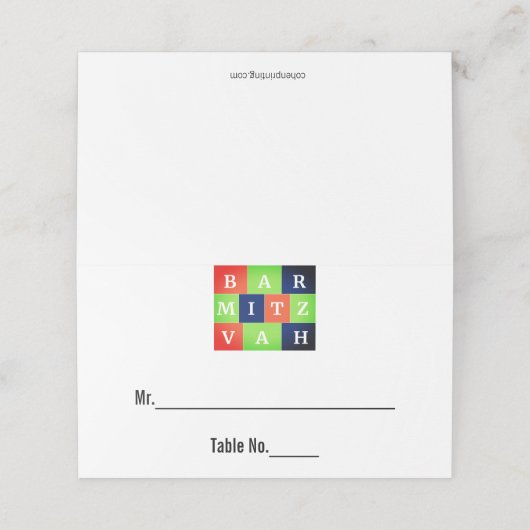 Kleurrijke Logo Bar Mitzvah Place Cards, Table Kaa Plaatskaartje (Buitenkant ongevouwen)