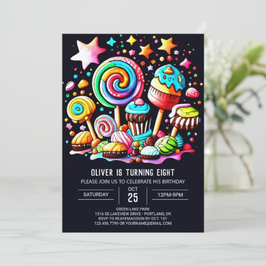 Kleurrijke Lollipop Wonderland Verjaardag Kaart (Staand voorkant)