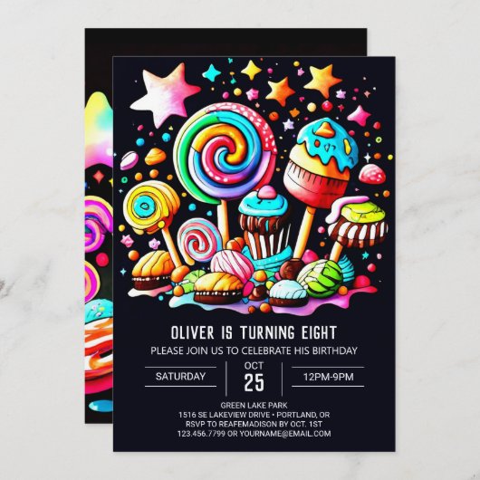 Kleurrijke Lollipop Wonderland Verjaardag Kaart (Voorkant / Achterkant)