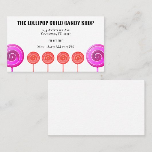 Kleurrijke Lollipops Snoep Shop Visitekaartje (Voorkant / Achterkant)