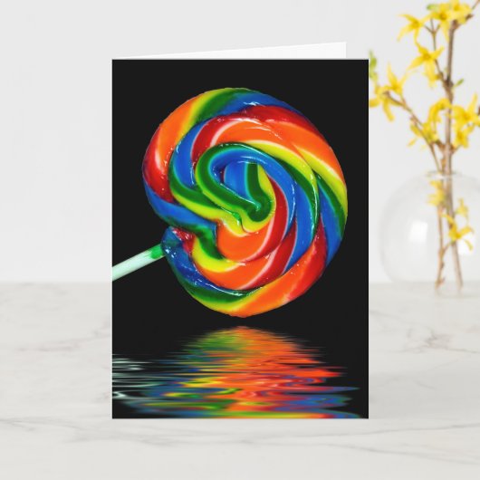 Kleurrijke lolly op zwart kaart (Gele Bloem)