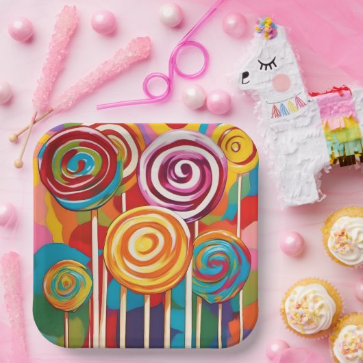 Kleurrijke lolly's papieren bordje (Feest)