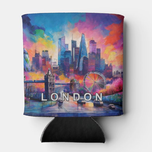 Kleurrijke Londen Skyline Abstracte kunst Blikjeskoeler (Achterkant)