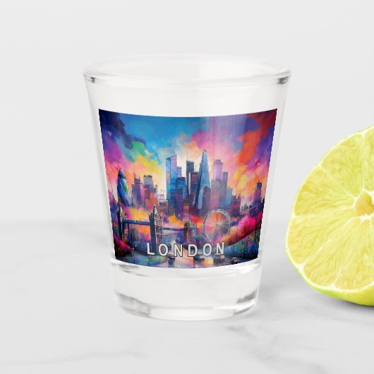 Kleurrijke Londen Skyline Abstracte kunst Shot Glas (Voorkant)
