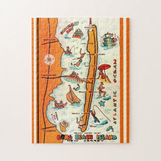 Kleurrijke Long Beach Island kaart Legpuzzel (Verticaal)