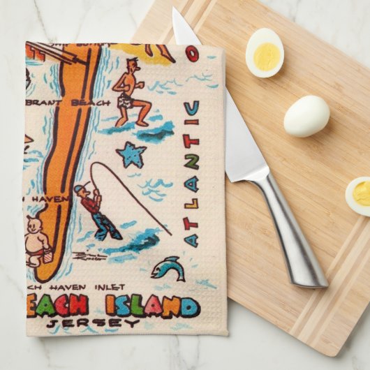 Kleurrijke Long Beach Island kaart Theedoek (Quarter Fold)