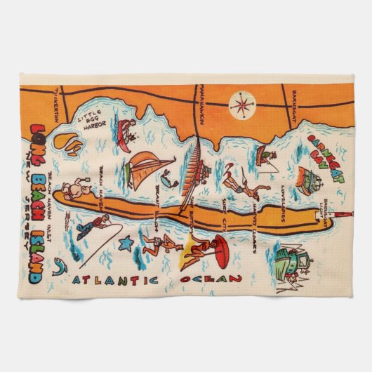 Kleurrijke Long Beach Island kaart Theedoek (Horizontaal)