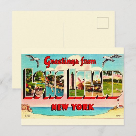 Kleurrijke Long Island-ansichtkaart Briefkaart (Voorkant / Achterkant)