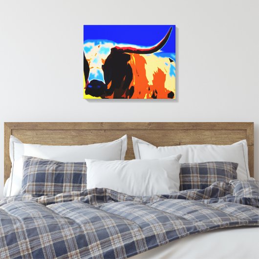 Kleurrijke Longhorn Canvas Afdruk (Insitu (Slaapkamer))