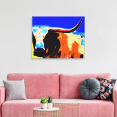 Kleurrijke Longhorn Canvas Afdruk (Insitu (Woonkamer))
