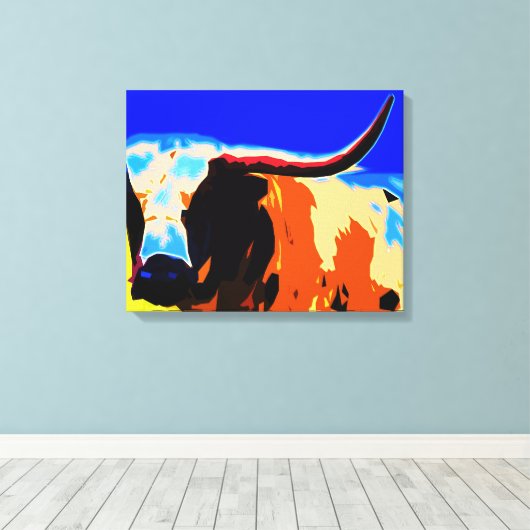 Kleurrijke Longhorn Canvas Afdruk (Insitu (Houten vloer))