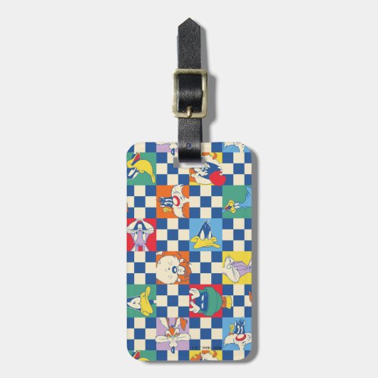 Kleurrijke LOONEY TUNES™ Checker Toss Pattern Bagagelabel (Voorkant verticaal)