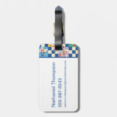 Kleurrijke LOONEY TUNES™ Checker Toss Pattern Bagagelabel (Achterkant verticaal)