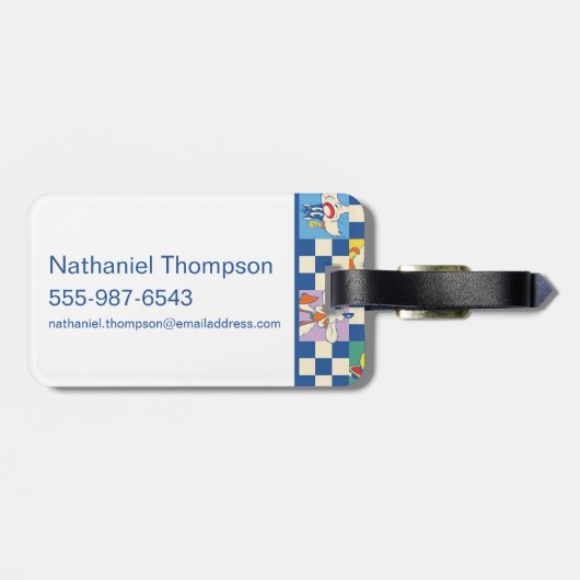 Kleurrijke LOONEY TUNES™ Checker Toss Pattern Bagagelabel (Achterkant horizontaal)