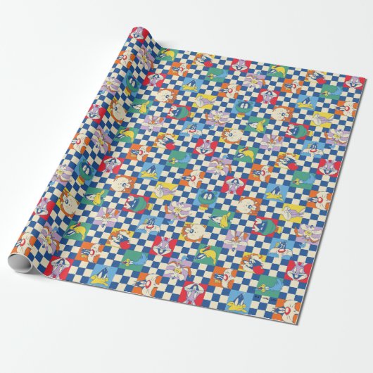Kleurrijke LOONEY TUNES™ Checker Toss Pattern Cadeaupapier (Uitgerold)