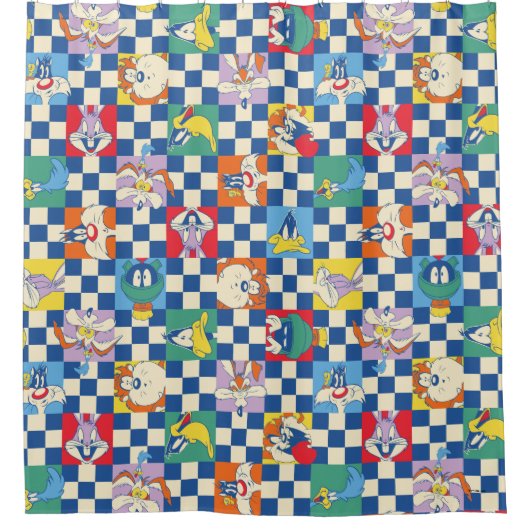 Kleurrijke LOONEY TUNES™ Checker Toss Pattern Douchegordijn (Voorkant)