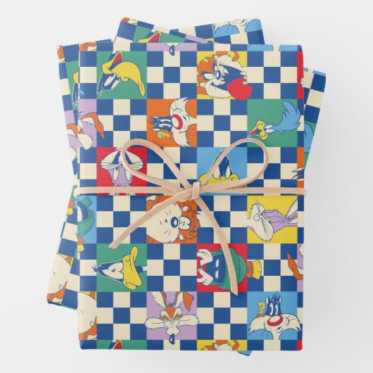 Kleurrijke LOONEY TUNES™ Checker Toss Pattern Inpakpapier Vel (In situ)