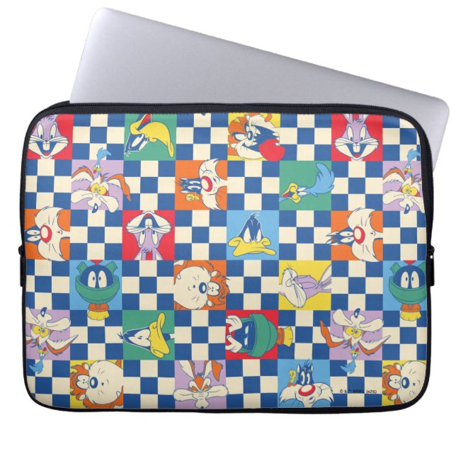 Kleurrijke LOONEY TUNES™ Checker Toss Pattern Laptop Sleeve (Voorkant)