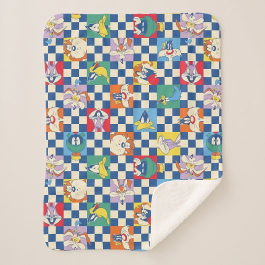 Kleurrijke LOONEY TUNES™ Checker Toss Pattern Sherpa Deken (Voorkant)