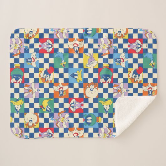 Kleurrijke LOONEY TUNES™ Checker Toss Pattern Sherpa Deken (Voorkant (horizontaal))