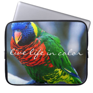 Kleurrijke Loriket Bird Foto "Live Life in Color" Laptop Sleeve