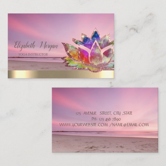 Kleurrijke Lotus Bloem Strand Instructeur Visitekaartje (Voorkant / Achterkant)