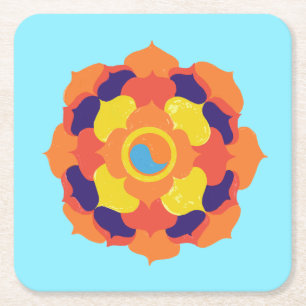 Kleurrijke Lotus Bloem Yin & Yang Mandala Kartonnen Onderzetters