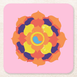 Kleurrijke Lotus Bloem Yin & Yang Mandala Kartonnen Onderzetters