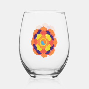Kleurrijke Lotus Bloem Yin & Yang Mandala Wijnglas Zonder Voet