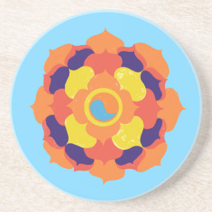 Kleurrijke Lotus Bloem Yin & Yang Mandala Zandsteen Onderzetter