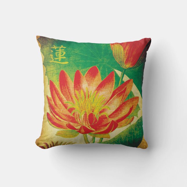 Kleurrijke  Lotus Flower met Kanji Kussen (Voorkant)