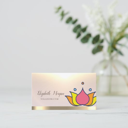 Kleurrijke Lotus Gold Yoga Instructeur Visitekaartje (Staand voorkant)