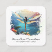 *~* Kleurrijke Lotus Lily Abstracte Dragonfly QR Vierkante Visitekaartje (Voorkant)