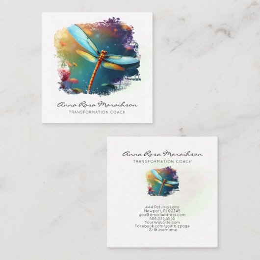 *~* Kleurrijke Lotus Lily Abstracte libel Vierkante Visitekaartje (Voorkant / Achterkant)