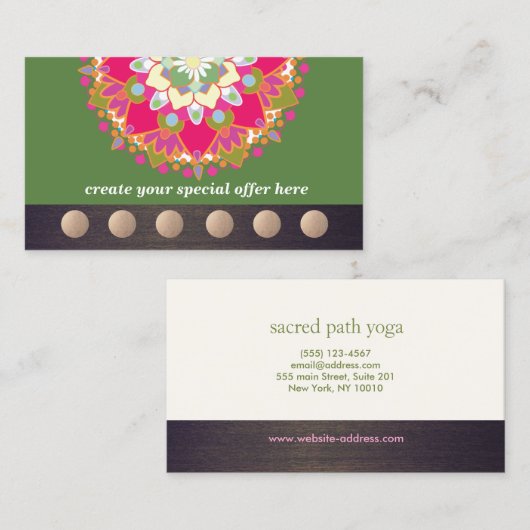 Kleurrijke Lotus Mandala Yoga 6 Klasse Punch Loyal Klantenkaartje (Voorkant / Achterkant)